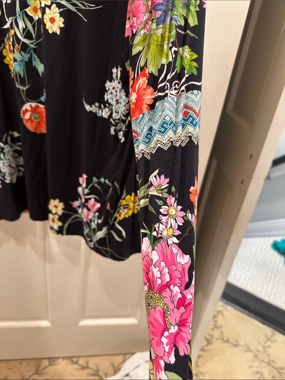 Johnny Was: designer shirt: Black Floral V-Neck Long Sleeve Tee with Multicolor - Picture 4 of 6